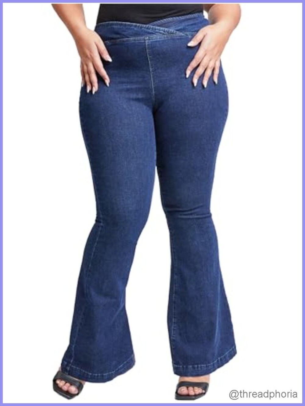 Women's Plus V-Front Pull-On Flare Jeans High Stretch Denim